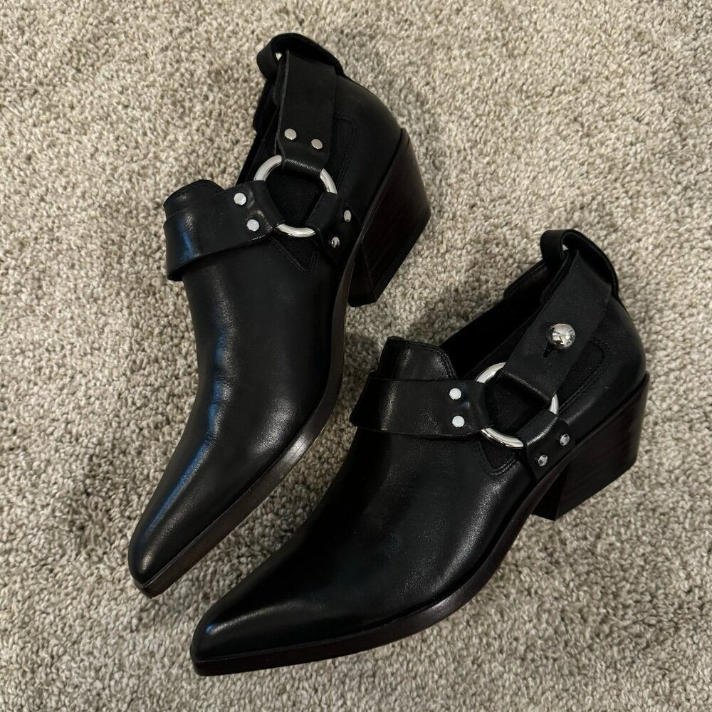 Rag & Bone Westin Black Harness Pull On Booties W/ Silver Tone Hardware